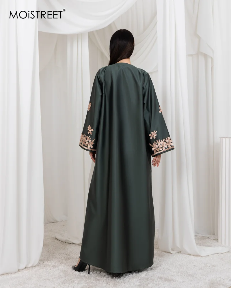 Moistreet  MOiSTREET Victoria Satin Embroidery Abaya for Women | Best Price UAE