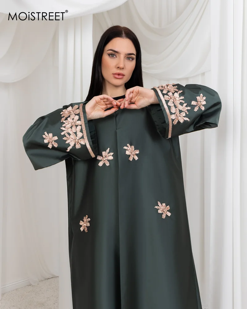 Moistreet  MOiSTREET Victoria Satin Embroidery Abaya for Women | Best Price UAE