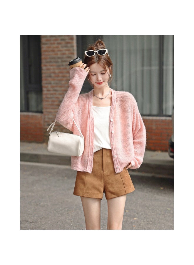 Mt Mint Donut Autumn Soft Style V-neck Cardigan Sweater With Wool Blend For Women - Image 1