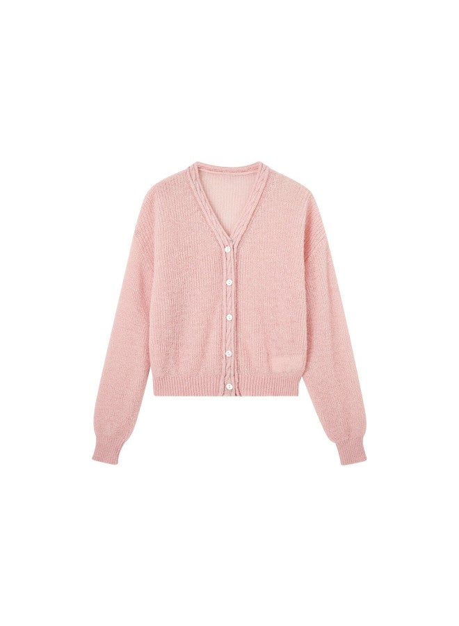 Mt Mint Donut Autumn Soft Style V-neck Cardigan Sweater With Wool Blend For Women - Image 5