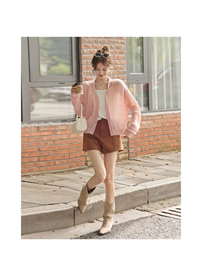 Mt Mint Donut Autumn Soft Style V-neck Cardigan Sweater With Wool Blend For Women - Image 3