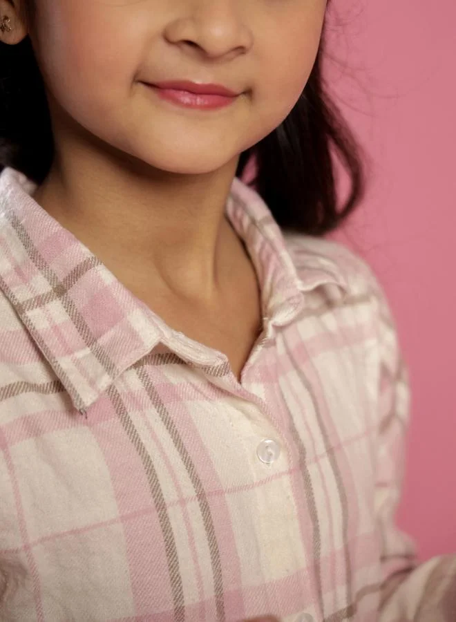 سانسكريتي هومز Sanskrutihomes Girls Pink Checked Cotton Shirt and Pyjama Set
