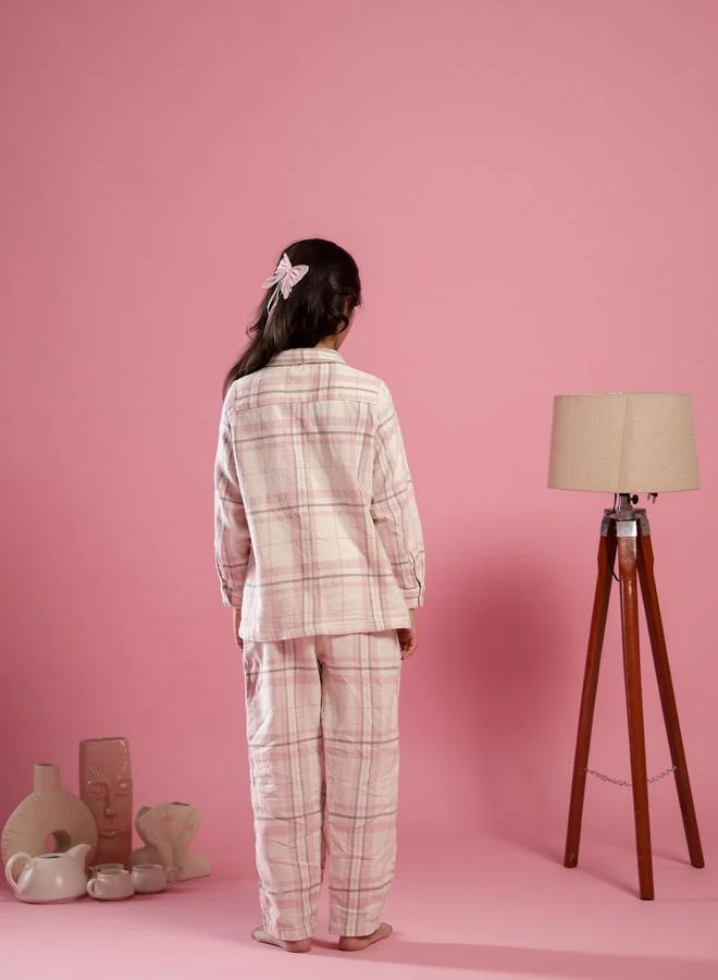 سانسكريتي هومز Sanskrutihomes Girls Pink Checked Cotton Shirt and Pyjama Set