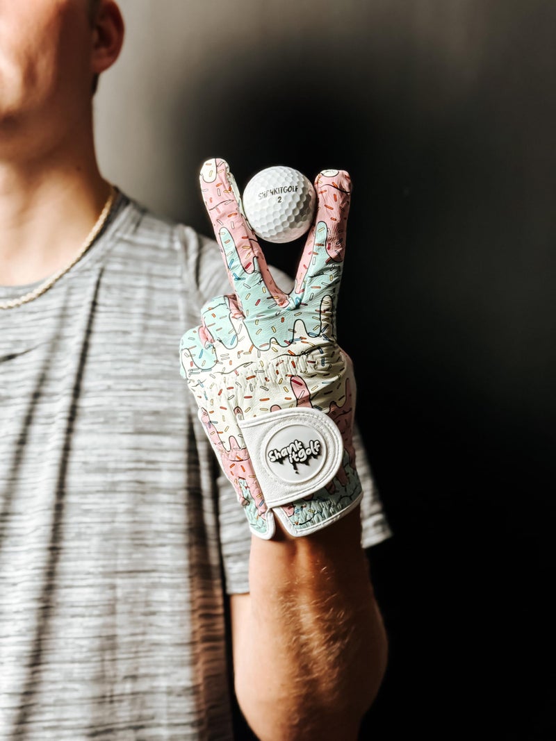 SHANKITGOLF Paint Splatter Golf Glove - Premium Cabretta Leather Golf Gloves for Men & Women Left or Right Hand | Black or White (Ice Cream, Medium/Large Worn on Left Hand) - Image 2