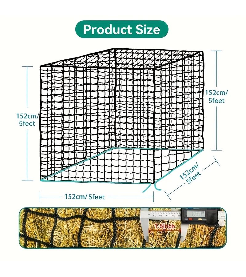 48 inch x 48 inch Black Knotless Design 3D Square Slow Feeder Net Durable Nylon for Horses Sheep Cattle Reduces Waste Promotes Natural Grazing Essential Farm Tool - Image 2