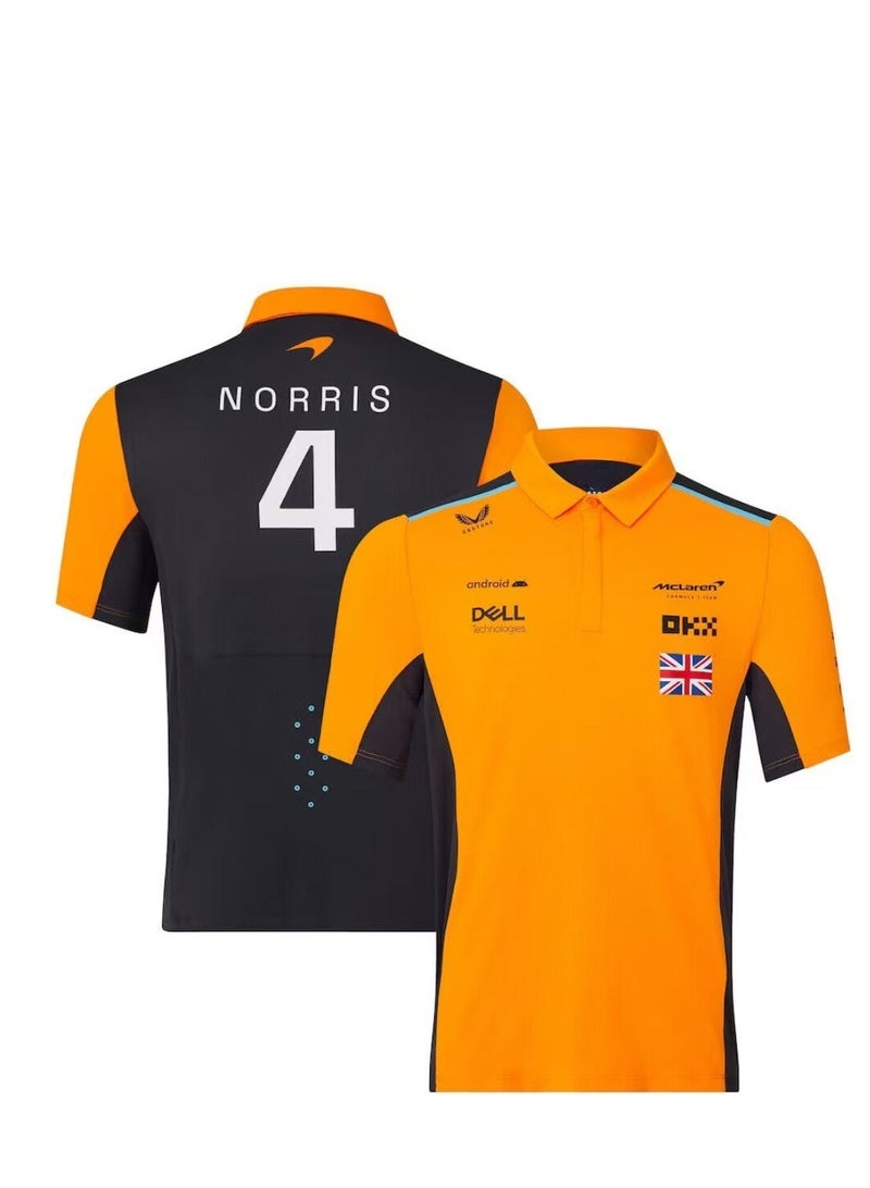 McLaren Formula 1 Team Lando Norris #4 Official Orange & Black Polo Shirt with DELL, OKX and Sponsor Logos