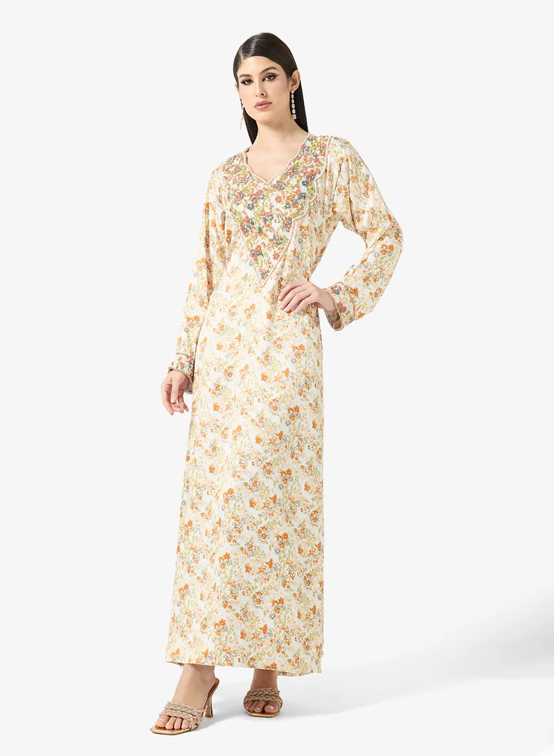 ARABIAN CLOSET Embellished Belted Jalabiya