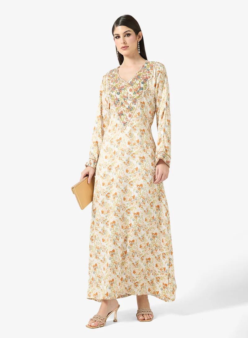 ARABIAN CLOSET Embellished Belted Jalabiya