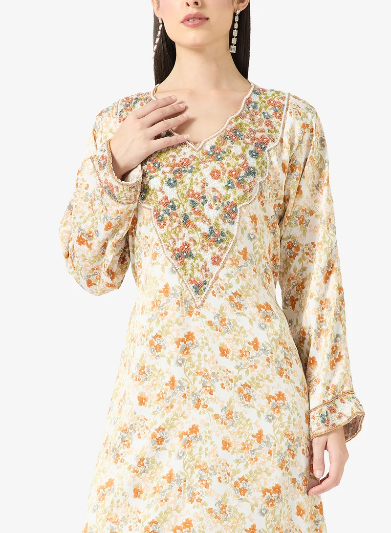 ARABIAN CLOSET Embellished Belted Jalabiya