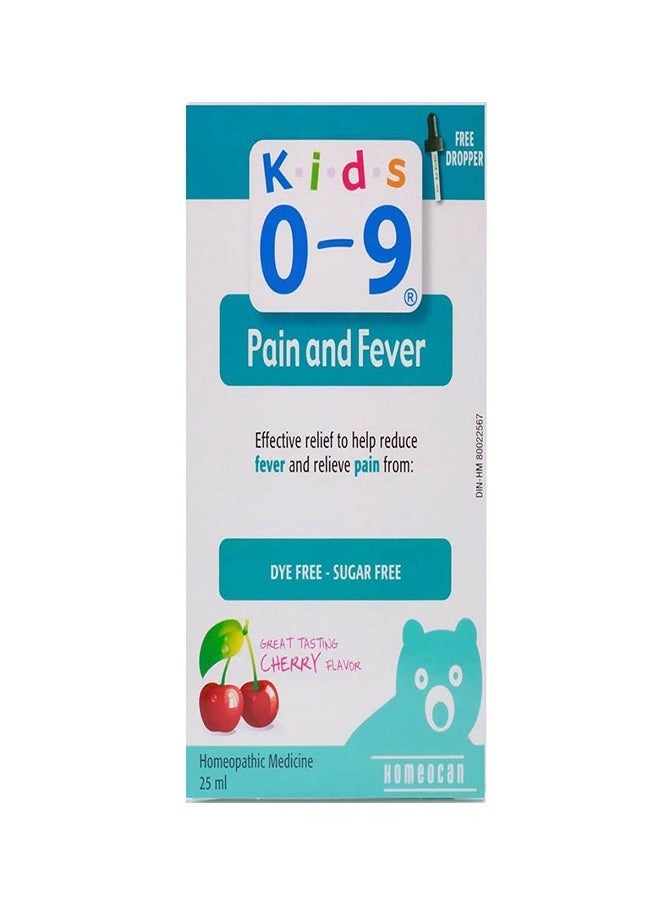 Homeocan Homeocan Kids 0-9 Pain & Fever Homeopathic Medicine Cherry Flavour - Dye Free, Sugar Free 25M 