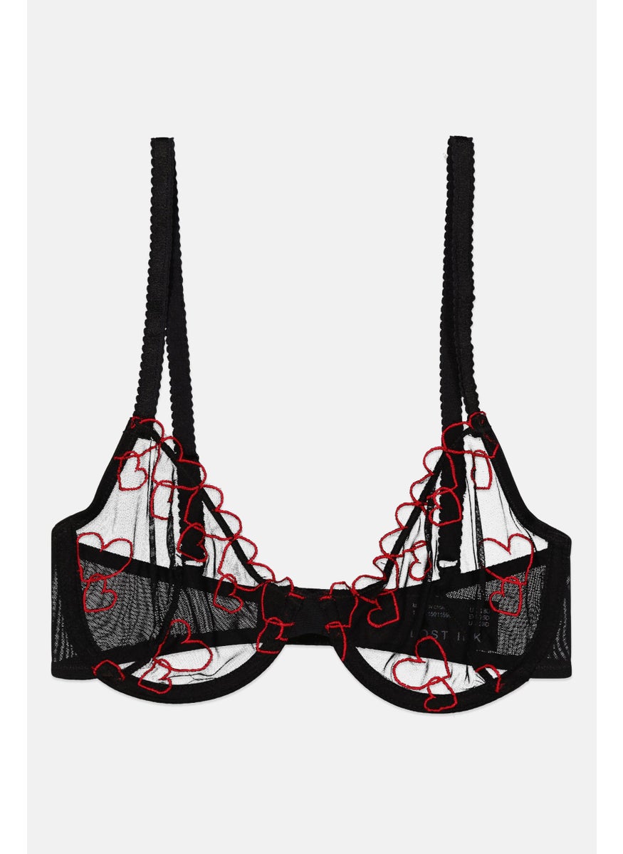 LOST INK Women Textured Non Padded Wired Bra, Black  - Image 1