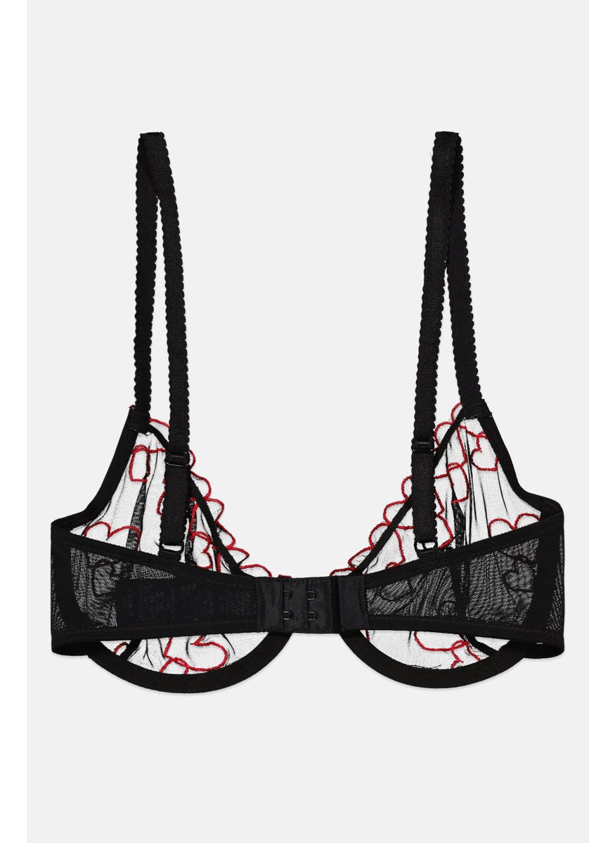 LOST INK Women Textured Non Padded Wired Bra, Black  - Image 2