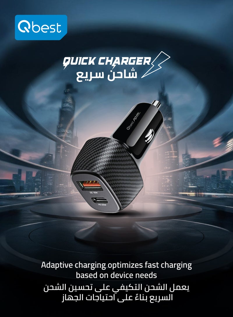 Qbest 38W Fast Car Charger with USB QC & Type-C PD – Quick Charge Technology, Smart Protection Features, 38W Max Output - Image 4