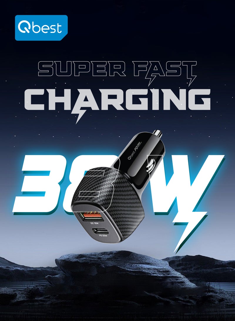 Qbest 38W Fast Car Charger with USB QC & Type-C PD – Quick Charge Technology, Smart Protection Features, 38W Max Output - Image 5