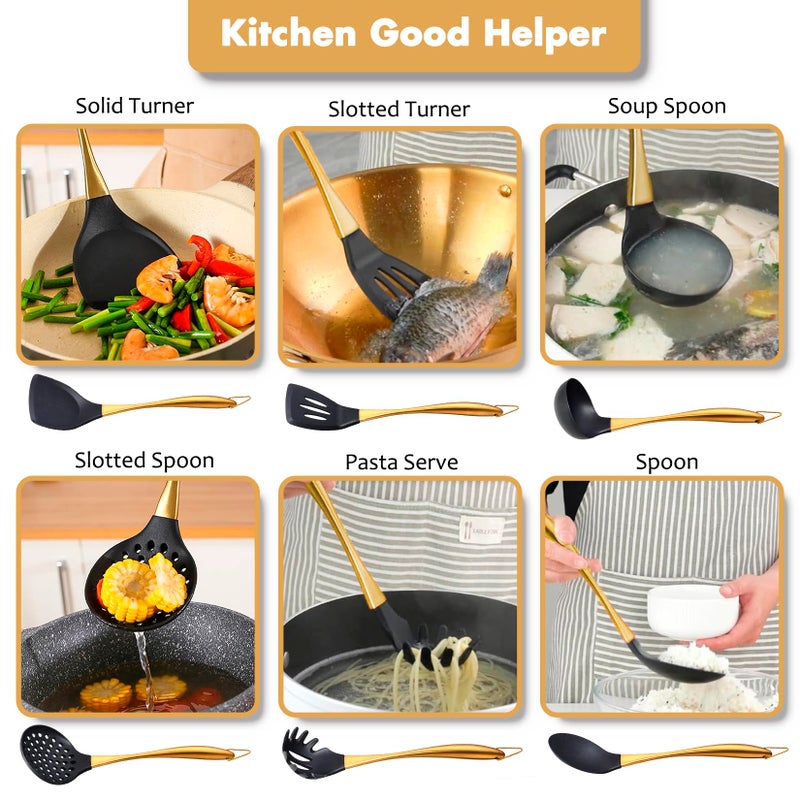 Blithely 9Pcs Kitchen Utensil Set with Stainless Steel Handle (Gold) - Image 3