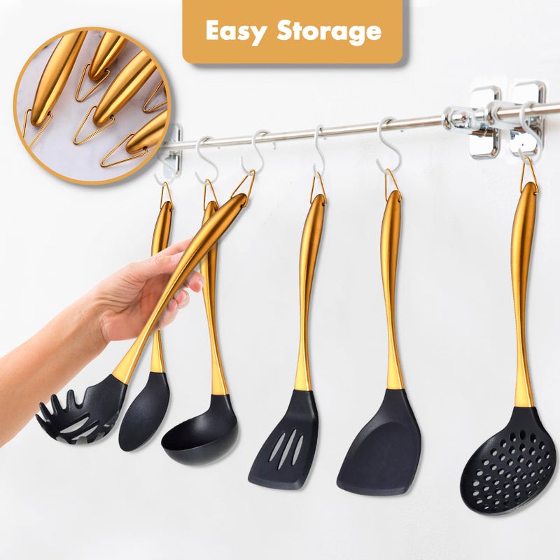Blithely 9Pcs Kitchen Utensil Set with Stainless Steel Handle (Gold) - Image 4