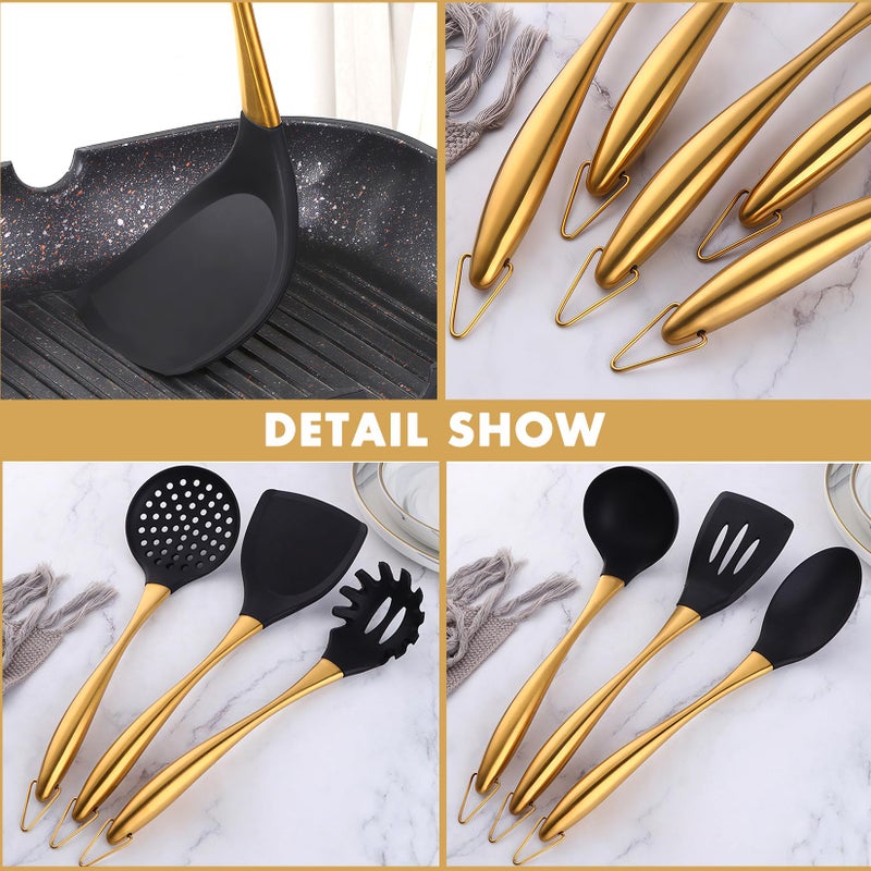 Blithely 9Pcs Kitchen Utensil Set with Stainless Steel Handle (Gold) - Image 2