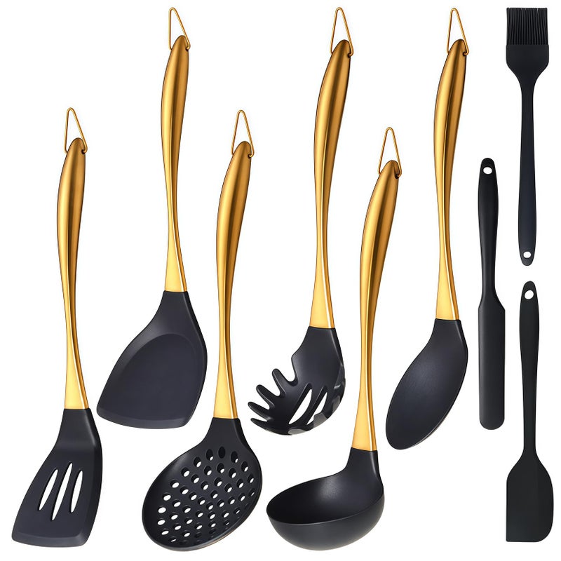 Blithely 9Pcs Kitchen Utensil Set with Stainless Steel Handle (Gold) - Image 1