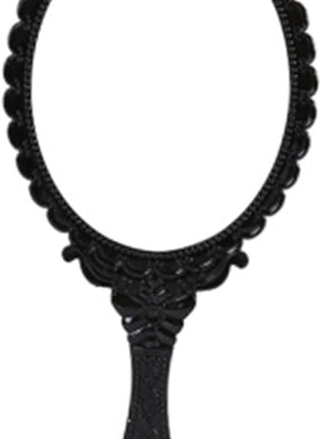 Black Hand Held Mirror Retro Pattern Vanity Makeup Mirror 3.9 Inch Length - Image 1