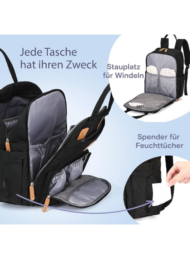 RUVALINO حقيبة حفاضات RUVALINO - حقيبة ظهر كبيرة مع حقيبة متعددة الوظائف وسجادة تغيير متنقلة - حامل مصاصة - للأم والأب - Image 3