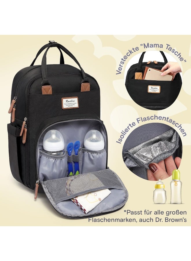RUVALINO حقيبة حفاضات RUVALINO - حقيبة ظهر كبيرة مع حقيبة متعددة الوظائف وسجادة تغيير متنقلة - حامل مصاصة - للأم والأب - Image 2