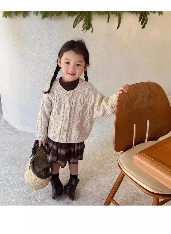 نيو بدلة رأس السنة معاطف بناتي خريف شتاء أطفال صغار أحمر كنزة محبوكة احتفالية أولوي أنيق ياقة واقفة سترة صوفية - Image 5