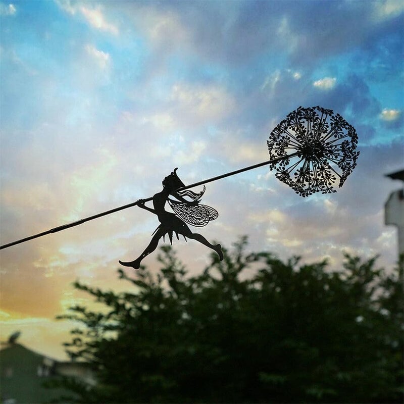 Fcteap Flower Fairy Dancing with Dandelion Garden Art Sculpture Stainless Steel Statue Christmas Halloween Decoration for Outdoor Yard Courtyard Lawn Patio Metal Ornaments (Long Travel) - Image 4