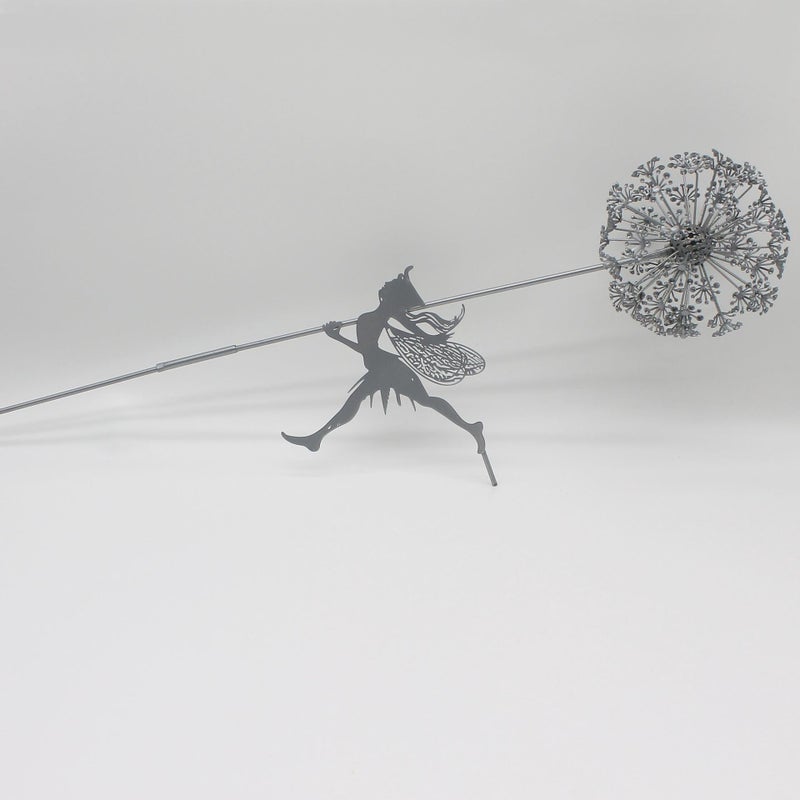 Fcteap Flower Fairy Dancing with Dandelion Garden Art Sculpture Stainless Steel Statue Christmas Halloween Decoration for Outdoor Yard Courtyard Lawn Patio Metal Ornaments (Long Travel) - Image 5