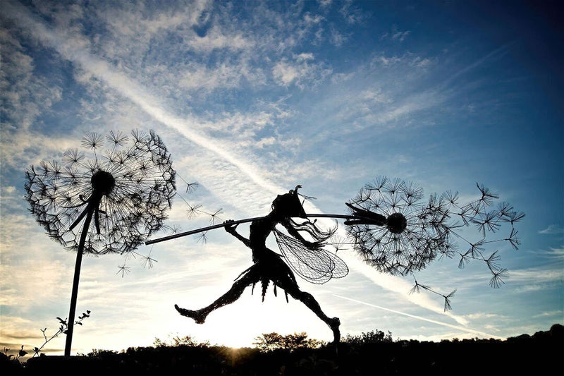 Fcteap Flower Fairy Dancing with Dandelion Garden Art Sculpture Stainless Steel Statue Christmas Halloween Decoration for Outdoor Yard Courtyard Lawn Patio Metal Ornaments (Long Travel) - Image 3