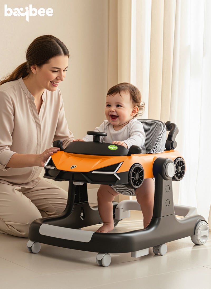 بيبي مشاية أطفال 2 في 1 مع وضعين لضبط الارتفاع | مشاية دفع للأطفال مع قفل عجلة، وشريط موسيقي، ومقبض دفع | مشاية أطفال للأولاد والبنات من 6 إلى 24 شهرًا (برتقالي) - Image 2