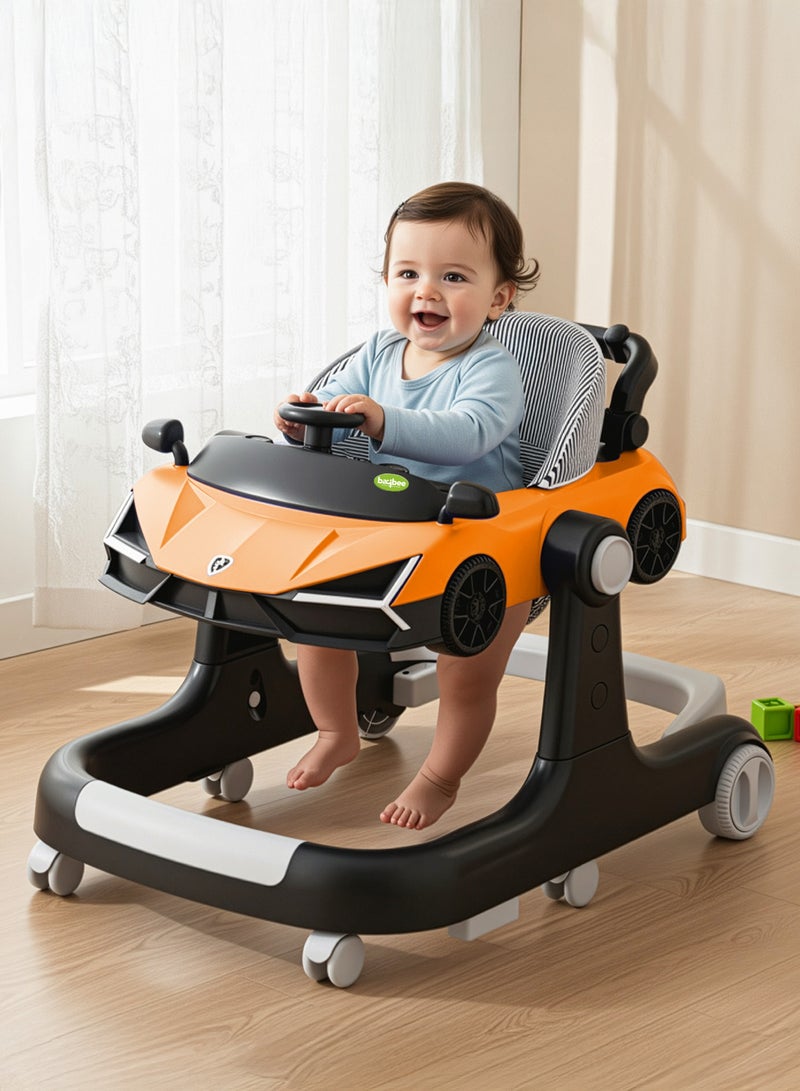 بيبي مشاية أطفال 2 في 1 مع وضعين لضبط الارتفاع | مشاية دفع للأطفال مع قفل عجلة، وشريط موسيقي، ومقبض دفع | مشاية أطفال للأولاد والبنات من 6 إلى 24 شهرًا (برتقالي) - Image 1