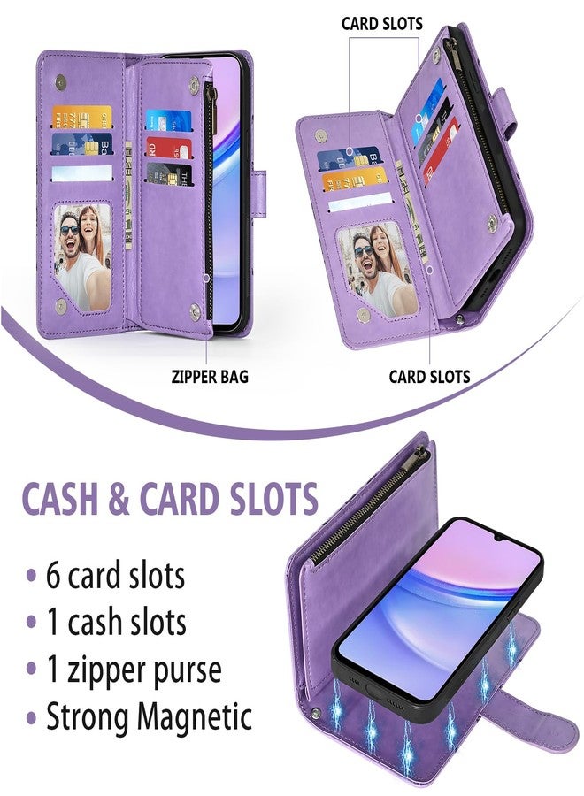 أسو ويش جراب هاتف Asuwish لهاتف سامسونج جالاكسي A15 5G/4G، مزود بسحاب، غطاء قابل للفصل مغناطيسيًا، واقي شاشة من الزجاج المقوى، حزام كتف، فتحة لحامل البطاقات، لون بنفسجي، مناسب للنساء والفتيات. - Image 3