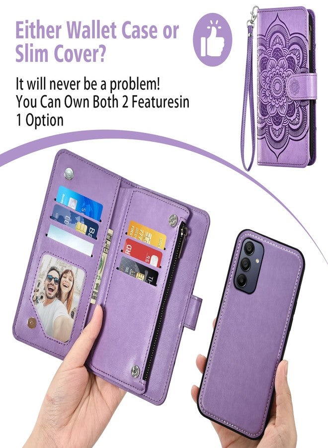 أسو ويش جراب هاتف Asuwish لهاتف سامسونج جالاكسي A15 5G/4G، مزود بسحاب، غطاء قابل للفصل مغناطيسيًا، واقي شاشة من الزجاج المقوى، حزام كتف، فتحة لحامل البطاقات، لون بنفسجي، مناسب للنساء والفتيات. - Image 4