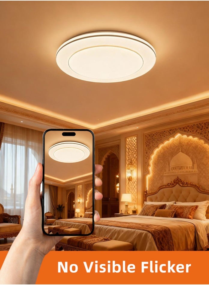 مودي مصباح سقف LED بقوة 80 واط، 49 سم، 3 ألوان قابلة للتبديل بتقنية CCT، 3000 كلفن/4000 كلفن/6500 كلفن، سطوع عالي 6000 لومن، بدون وميض، مصباح تثبيت مدمج من مادة PVC لغرفة النوم، غرفة المعيشة، غرفة الطعام - Image 1