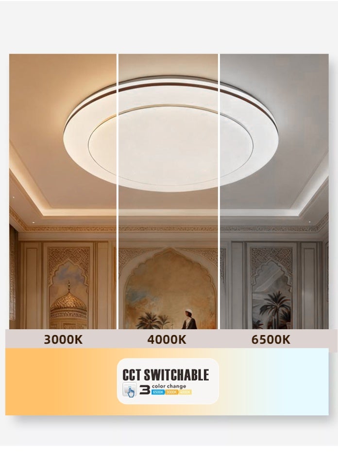 مودي مصباح سقف LED بقوة 80 واط، 49 سم، 3 ألوان قابلة للتبديل بتقنية CCT، 3000 كلفن/4000 كلفن/6500 كلفن، سطوع عالي 6000 لومن، بدون وميض، مصباح تثبيت مدمج من مادة PVC لغرفة النوم، غرفة المعيشة، غرفة الطعام - Image 2