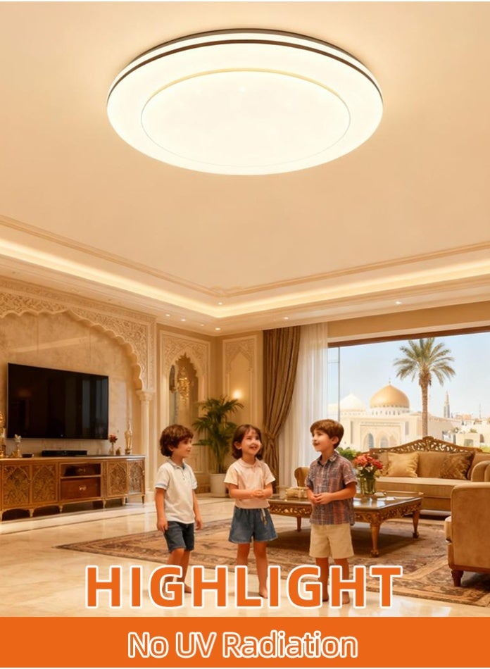 مودي مصباح سقف LED بقوة 80 واط، 49 سم، 3 ألوان قابلة للتبديل بتقنية CCT، 3000 كلفن/4000 كلفن/6500 كلفن، سطوع عالي 6000 لومن، بدون وميض، مصباح تثبيت مدمج من مادة PVC لغرفة النوم، غرفة المعيشة، غرفة الطعام - Image 3