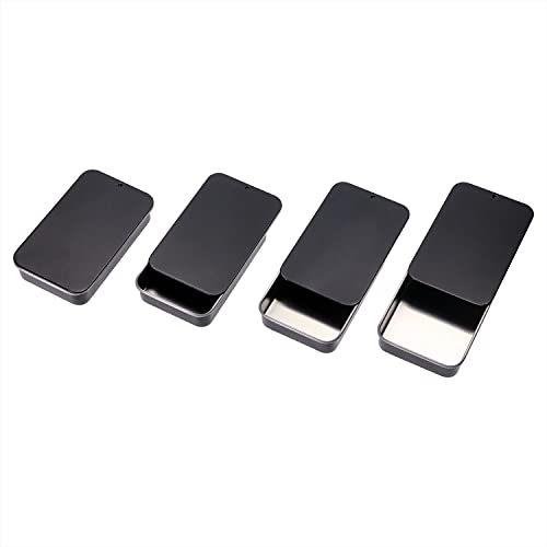 Mini Skater 4Pcs 3.15"x1.97"x0.59"Mini Metal Slide Top Tin Containers, Sliding Cover Push-Pull Tin Box,Portable Slide Cover Storage Box for Wedding Jewelry Lip Balm Container Cosmetic Organizer(Black) - Image 1