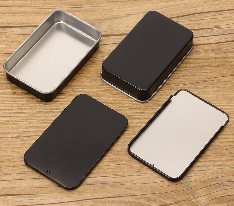 Mini Skater 4Pcs 3.15"x1.97"x0.59"Mini Metal Slide Top Tin Containers, Sliding Cover Push-Pull Tin Box,Portable Slide Cover Storage Box for Wedding Jewelry Lip Balm Container Cosmetic Organizer(Black) - Image 2
