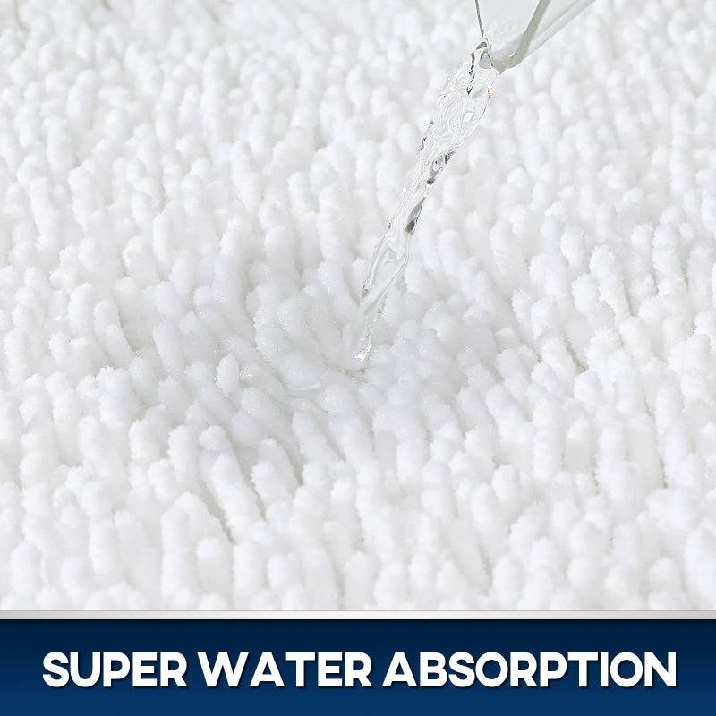 TREETONE Chenille Bath Mat 3 Piece Bathroom Rugs Set, 20x20 Inchs U-Shape Contoured Toilet Mat & 20x32 Inchs Rug & Lid Cover, Soft, Water Absorbent Plush Rugs for Tub Shower & Bath Room -White - Image 5