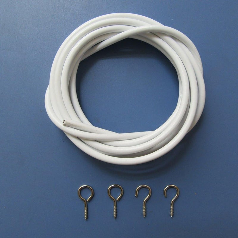 Tookie White Wire Hanging Cord with Self-Adhesive Hooks and Eyes for Net Curtain Rods, 4m PVC Curtain String Hanging Rope - Image 4