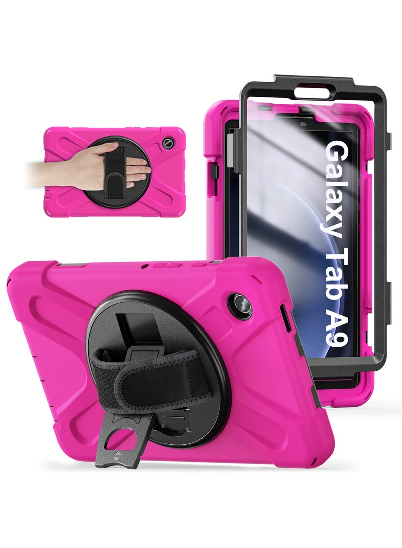 Rock Pow Samsung Galaxy Tab A9 Case 8.7 Inch 2023 SM-X110/X115/X117 for Kids with Screen Protector | Heavy Duty Shockproof Case with Rotating Stand Hand Strap for Galaxy Tab A9 Tablet 2023 - Image 1