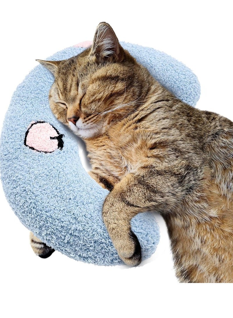 rocooart U-shaped pillow game for pet neck protection, improving pet sleep quality, a soft fluffy pillow for cats, providing a safe and fun place for cats to rest and interact (blue) - Image 1