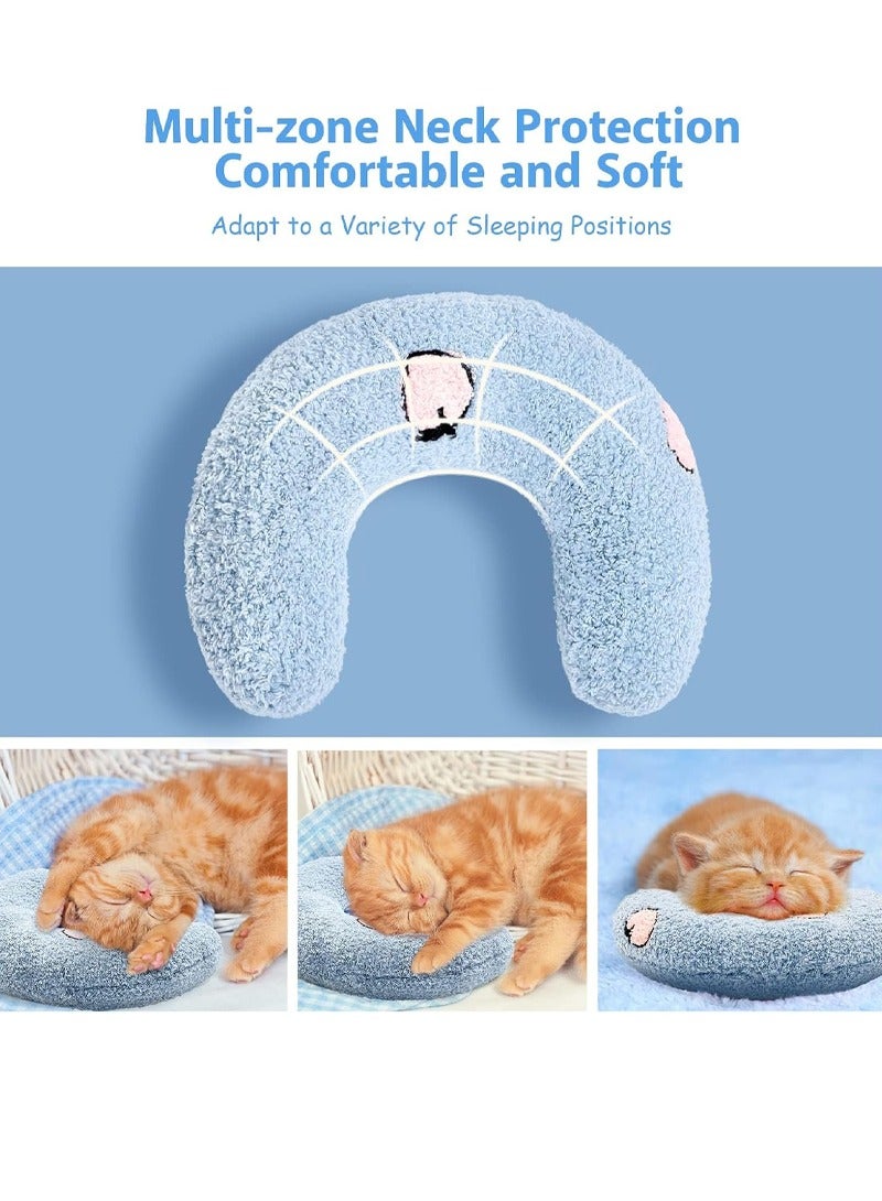 rocooart U-shaped pillow game for pet neck protection, improving pet sleep quality, a soft fluffy pillow for cats, providing a safe and fun place for cats to rest and interact (blue) - Image 3