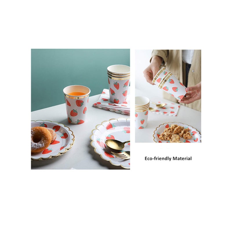 SOLARAE Strawberry Party Tableware Set, Party Decorations Disposable Dinnerware Set Including Plates,Napkins,Straws and Cups for Fruit Theme Birthday Party Table Decoration Supplies,Serves 10 Guest - Image 3
