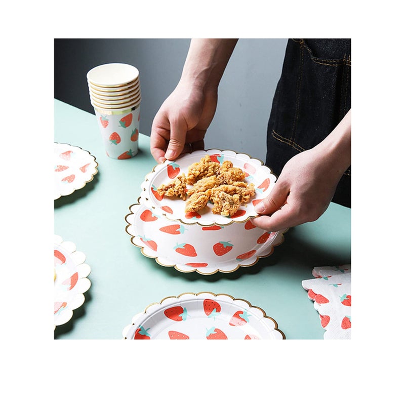 SOLARAE Strawberry Party Tableware Set, Party Decorations Disposable Dinnerware Set Including Plates,Napkins,Straws and Cups for Fruit Theme Birthday Party Table Decoration Supplies,Serves 10 Guest - Image 4