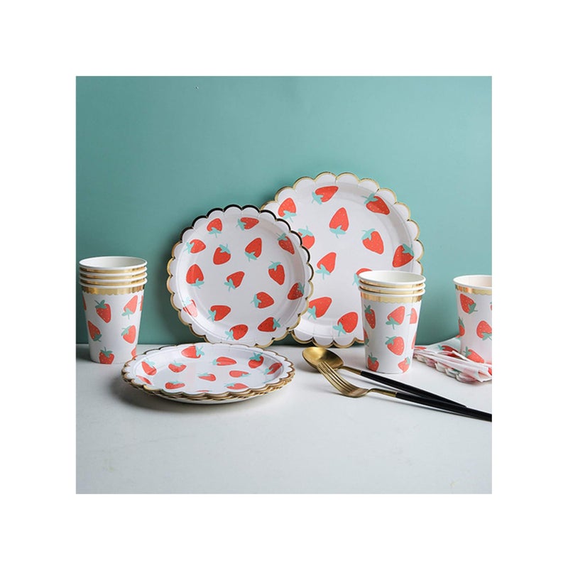 SOLARAE Strawberry Party Tableware Set, Party Decorations Disposable Dinnerware Set Including Plates,Napkins,Straws and Cups for Fruit Theme Birthday Party Table Decoration Supplies,Serves 10 Guest - Image 5