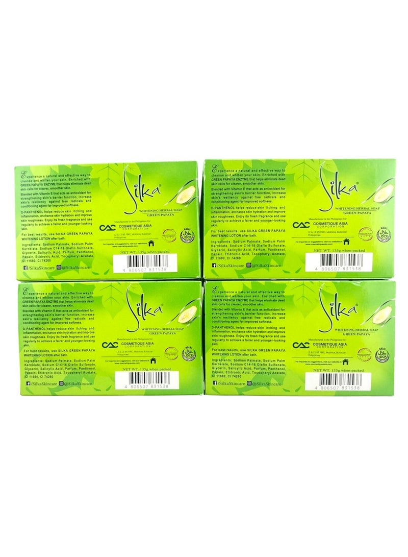 SILKA WHITENING HERBAL SOAP WITH VITARICE ACTIVE GREEN PAPAYA 135GM X PACK OF 4 - Image 2