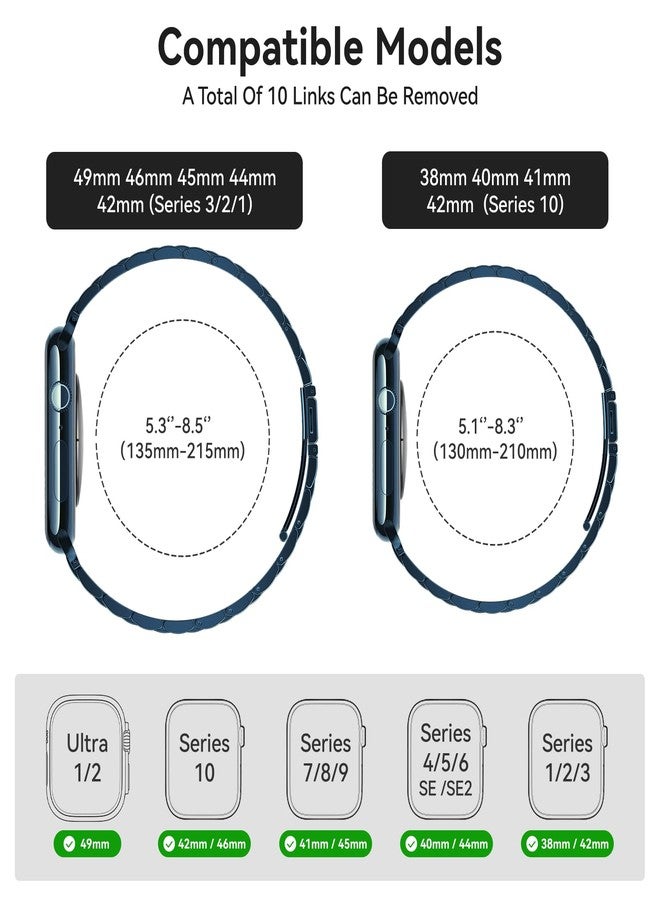 SUNFWR Compatible with Apple Watch Band 45mm 44mm 42mm for Men Women, Stainless Steel Metal iWatch Band with Case for Apple Watch Series 8/7/6/5/4/3/2/1/SE/SE2(DarkBlue, 42mm/44mm/45mm) - Image 2