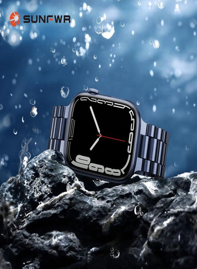 SUNFWR Compatible with Apple Watch Band 45mm 44mm 42mm for Men Women, Stainless Steel Metal iWatch Band with Case for Apple Watch Series 8/7/6/5/4/3/2/1/SE/SE2(DarkBlue, 42mm/44mm/45mm) - Image 5