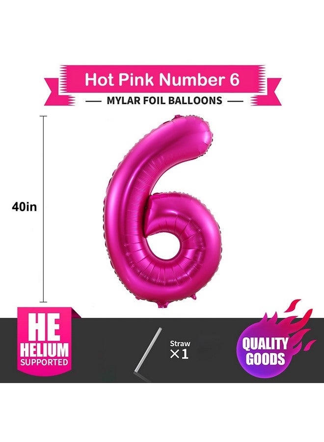BBPOOL 6 Balloon Number Hot Pink 6 Birthday Balloon 40 inch Foil Mylar Large 6 Balloon Numbers for Birthday Party Anniversary Festival - Image 2